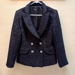 CAbi Black Sparkle Tweed Double-Breasted Blazer